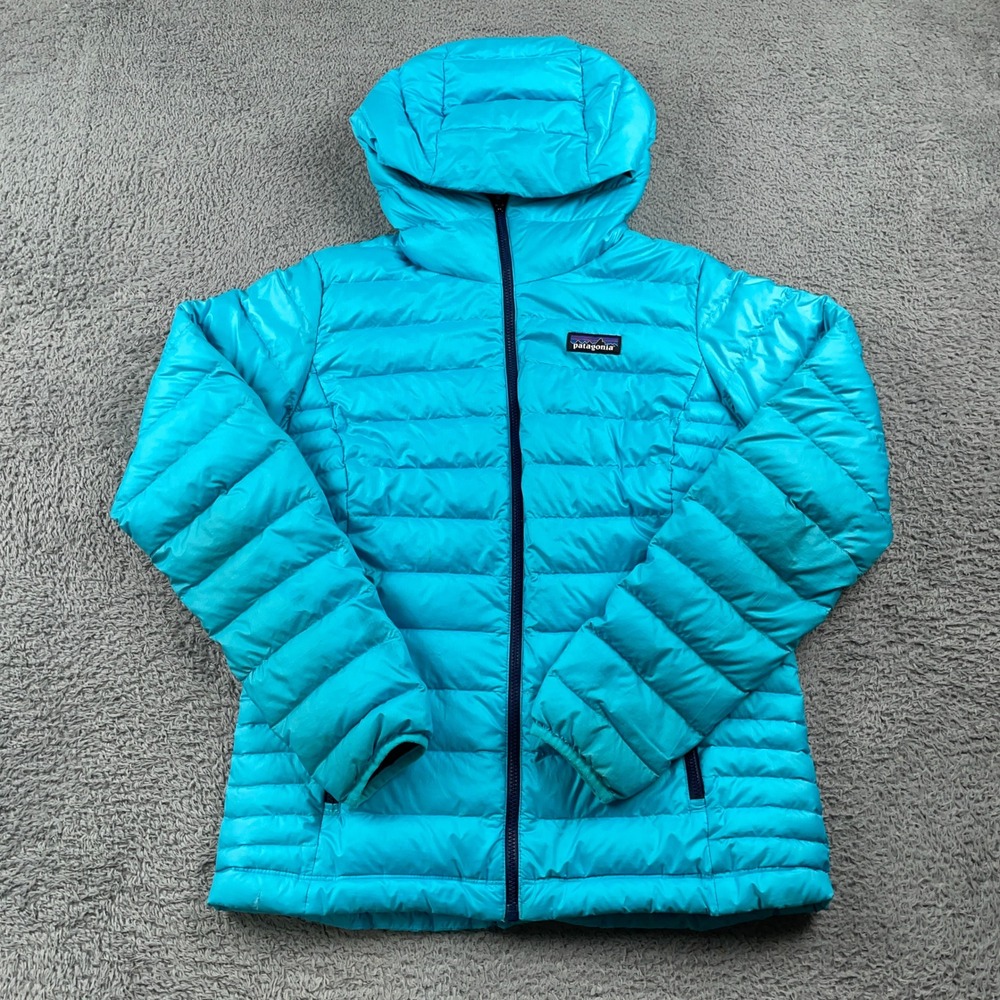 Patagonia Down Sweater Hoody Jacket Womens Small Blue Puffer Coat Hiking 84711